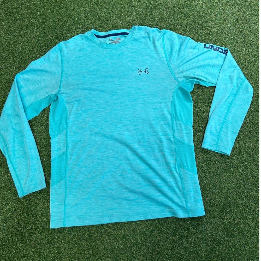 Under Armour Mens Large Teal Space Dye Long Sleeve Fish Hook Performance Shirt